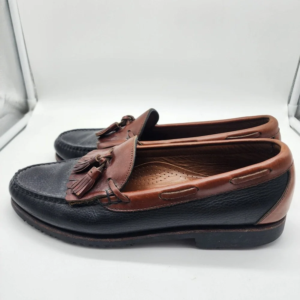 Allen Edmonds Nashua Loafers Men 11 B Narrow Black Brown Leather Kiltie Tassel